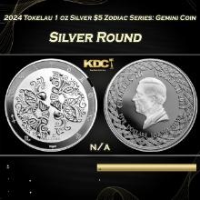 2024 Tokelau 1 oz Silver $5 Zodiac Series: Gemini Coin