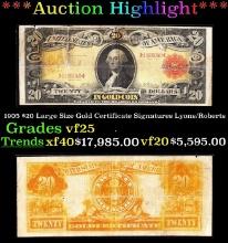 1905 $20 Large Size Gold Certificate Grades vf25 Signatures Lyons/Roberts