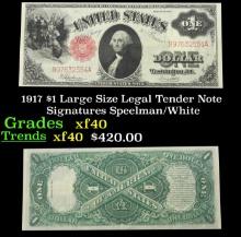1917 $1 Large Size Legal Tender Note Grades xf Signatures Speelman/White