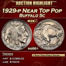 1929-p Buffalo Nickel Near Top Pop 5c ms66+ SEGS