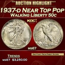 1937-d Walking Liberty Half Dollar Near Top Pop 50c ms67 SEGS