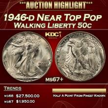 1946-d Walking Liberty Half Dollar Near Top Pop 50c ms67+ SEGS