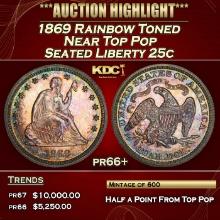 1869 Proof Seated Liberty Quarter Rainbow Toned Near Top Pop 25c pr66+ SEGS