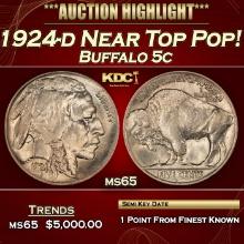 1924-d Buffalo Nickel Near Top Pop! 5c ms65 SEGS