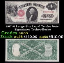 1917 $1 Large Size Legal Tender Note Grades Choice AU/BU Slider Signatures Teehee/Burke