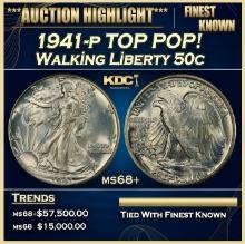 1941-p Walking Liberty Half Dollar TOP POP! 50c ms68+ SEGS
