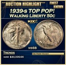 1939-s Walking Liberty Half Dollar TOP POP! 50c ms68 SEGS