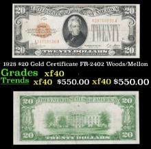 1928 $20 Gold Certificate FR-2402 Woods/Mellon Grades xf