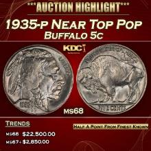 1935-p Buffalo Nickel Near Top Pop 5c ms68 SEGS
