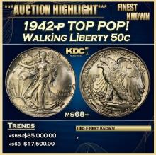 1942-p Walking Liberty Half Dollar TOP POP! 50c ms68+ SEGS