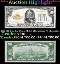 1928 $50 Gold Certificate FR-2404 Signatures Woods/Mellon Grades xf40