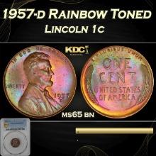 PCGS 1957-d Lincoln Cent Rainbow Toned 1c ms65 bn PCGS