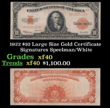 1922 $10 Large Size Gold Certificate Grades xf Signatures Speelman/White