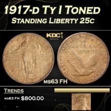 1917-d Ty I Standing Liberty Quarter Toned 25c Grades ms63 FH