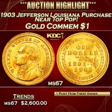 1903 Jefferson Louisiana Purchase Gold Commem Dollar Near Top Pop! 1 ms67 SEGS