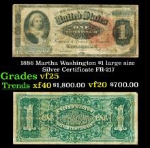 1886 $1 large size Silver Certificate Martha Washington Grades vf+ FR-217