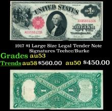 1917 $1 Large Size Legal Tender Note Grades Select AU Signatures Teehee/Burke