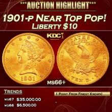 1901-p Gold Liberty Eagle Near Top Pop! $10 ms66+ SEGS