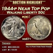 1944-p Walking Liberty Half Dollar Near Top Pop 50c ms67+ SEGS
