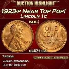 1923-p Lincoln Cent Near Top Pop! 1c ms67+ rd SEGS