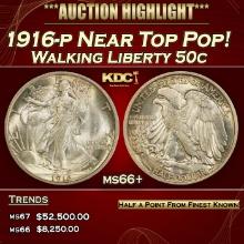 1916-p Walking Liberty Half Dollar Near Top Pop! 50c ms66+ SEGS