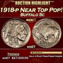1918-p Buffalo Nickel Near Top Pop! 5c ms67 SEGS