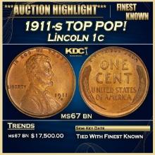 1911-s Lincoln Cent TOP POP! 1c ms67 bn SEGS