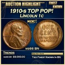 1910-s Lincoln Cent TOP POP! 1c ms66 BN SEGS