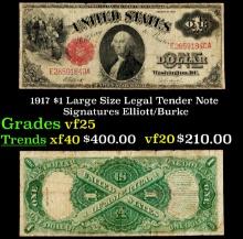 1917 $1 Large Size Legal Tender Note Grades vf+ Signatures Elliott/Burke