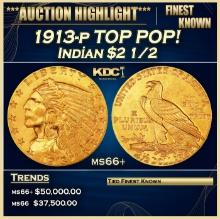 1913-p Gold Indian Quarter Eagle TOP POP! $2 1/2 ms66+ USCG