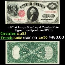 1917 $1 Large Size Legal Tender Note Grades Select AU Signatures Speelman/White