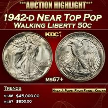 1942-d Walking Liberty Half Dollar Near Top Pop 50c ms67+ SEGS