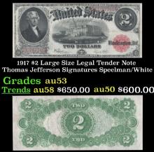 1917 $2 Large Size Legal Tender Note Thomas Jefferson Grades Select AU Signatures Speelman/White