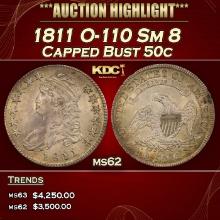 1811 Capped Bust Half Dollar O-110 Sm 8 50c ms62 USCG