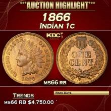1866 Indian Cent 1c ms66 rb SEGS