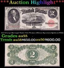 1917 $2 Large Size Legal Tender Note Thomas Jefferson Grades Choice AU Signatures Speelman/White