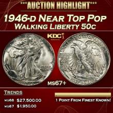 1946-d Walking Liberty Half Dollar Near Top Pop 50c ms67+ SEGS