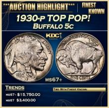 1930-p Buffalo Nickel TOP POP! 5c ms67+ SEGS