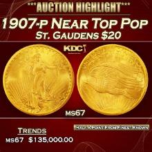 1907-p Gold St. Gaudens Double Eagle Near Top Pop $20 ms67 SEGS
