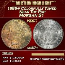 1886-p Morgan Dollar Colorfully Toned Near Top Pop $1 ms67+ SEGS