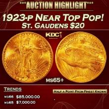 1923-p Gold St. Gaudens Double Eagle Near Top Pop! $20 ms65+ SEGS