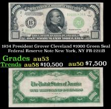 1934 $1000 Green Seal Federal Reserve Note President Grover Cleveland New York, NY Grades Select AU