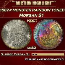 PCGS 1887-p Morgan Dollar MONSTER RAINBOW TONED $1 ms62 PCGS