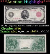 1914 $5 Large Size Red Seal FRN Rare Red Seal Grades xf FR-838