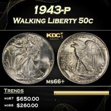 1943-p Walking Liberty Half Dollar 50c Grades ms66+