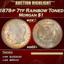1878-p 7tf Morgan Dollar Rainbow Toned $1 ms65+ SEGS