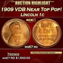 1909 VDB Lincoln Cent Near Top Pop! 1c ms67 rd SEGS