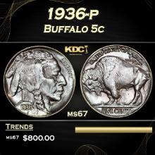 1936-p Buffalo Nickel 5c ms67 SEGS
