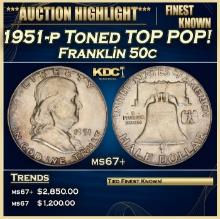 1951-p Franklin Half Dollar Toned TOP POP! 50c ms67+ SEGS
