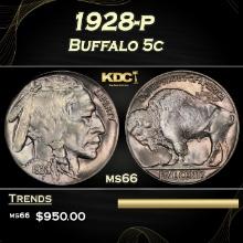 1928-p Buffalo Nickel 5c Grades ms66